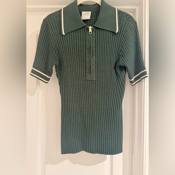 Varley Ribbed Napier Polo Knit T-Shirt Sweater - Picture 2 of 9